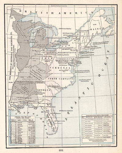 Map showing the admission of states from 1791-1845 - Art Source ...