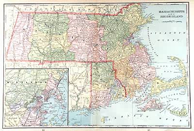 Massachusetts and Rhode Island with inset map of Boston area - Art ...