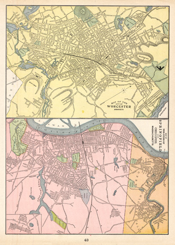 Map of the City of Worcester; Map of the Cities of Springfield and Chicopee