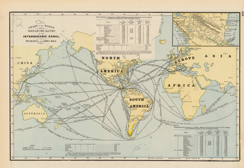 Chart of the World Showing Distances Saved by the Interoceanic Canal Chart of the World Showing Distances Saved by the Interoceanic Canal