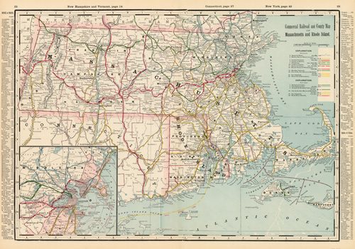 Commercial and County Map of Massachusetts and Rhode Island