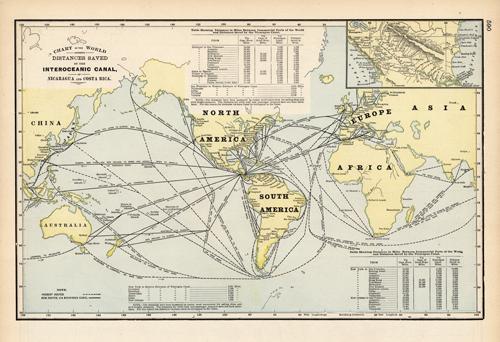 Chart of the World showing Distances Saved by the Interoceanic Canal Chart of the World showing Distances Saved by the Interoceanic Canal