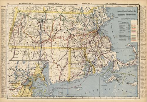 Commercial Railroad and County Map of Massachusetts and Rhode Island