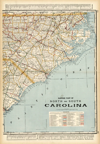 Eastern part of North and South Carolina (Railroad Map)