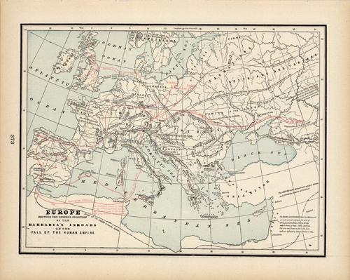 Europe Showing the General Direction of the Barbarian Inroads on the Fall of the Roman Empire