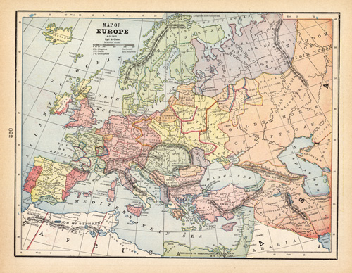 Map of Europe, A.D. 1400 - Art Source International