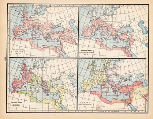 Roman Empire Under Trajan A.D. 117 / Roman Empire at the Death of Augustus A.D. 13 / Roman Empire Divided Into Prefectures / Europe End of Seventh Century 695