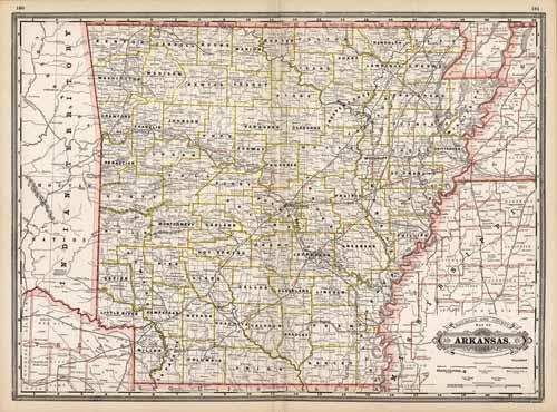 Railroad and County Map of Arkansas - Art Source International