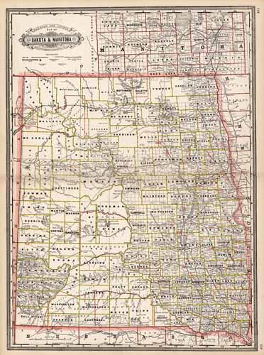 Railroad and County Map of Dakota & Manitoba