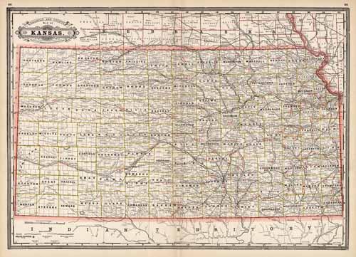 Railroad and County Map of Kansas - Art Source International