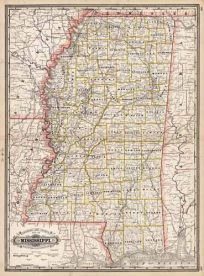 Railroad and County Map of Mississippi