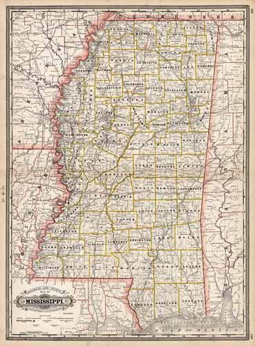 Railroad and County Map of Mississippi Railroad and County Map of Mississippi