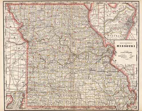 Railroad and Township Map of Missouri - Art Source International