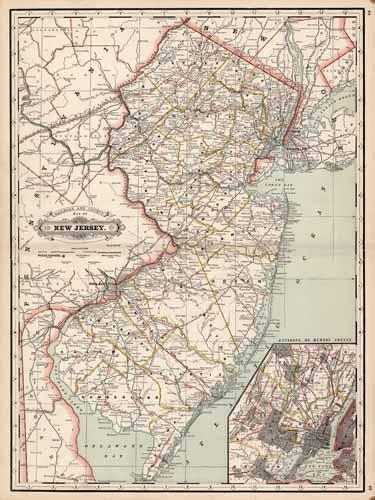 Railroad and County Map of New Jersey - Art Source International