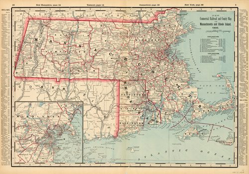 New Commercial Railroad and County Map of Massachusetts and Rhode Island