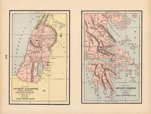 Map of Ancient Palestine showing the Location of The Twelve Tribes B.C. 1600- A.D. 70; Map of Ancient Greece B.C. 1200- 146