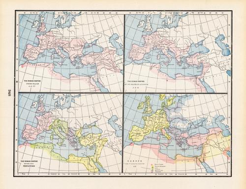 The Roman Empire Under Trajan A.D. 117; The Roman Empire at the Death of Augustus A.D. 13; The Roman Empire divided into Prefectures; Europe- End of Seventeenth Century
