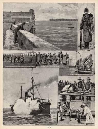 Entrance to the Harbor of Havana. American Marine. Philadelphia City Troopers. Sunday Afternoon Visitors in Camp. Side View of one of the Twelve-Inch Mortars. The Texas in a Fight. Bread & Coffee. Torpedo Drill on the Cruiser New York.