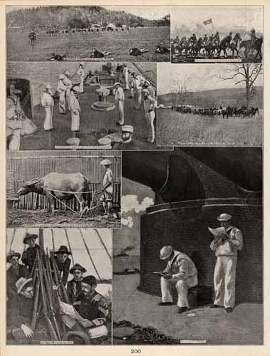 Skirmish-Firing While Lying Down. Snap-Shot at a Body of Regulars. Setting-Up Drill on the Wilmington. Battery off for Drill