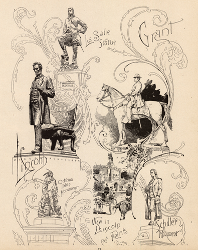 La Salle Statue; Ottawa Indian Monument; View in Lincoln Park; Schiller Monument La Salle Statue; Ottawa Indian Monument; View in Lincoln Park; Schiller Monument