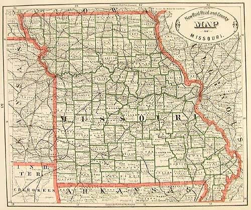 New Rail Road and County Map of Missouri