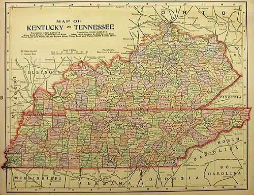 Map of Kentucky and Tennessee