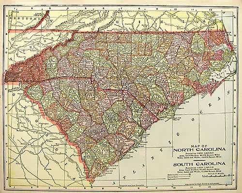 Map of North Carolina and South Carolina