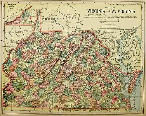 Map of Virginia and West Virginia Map of Virginia and West Virginia