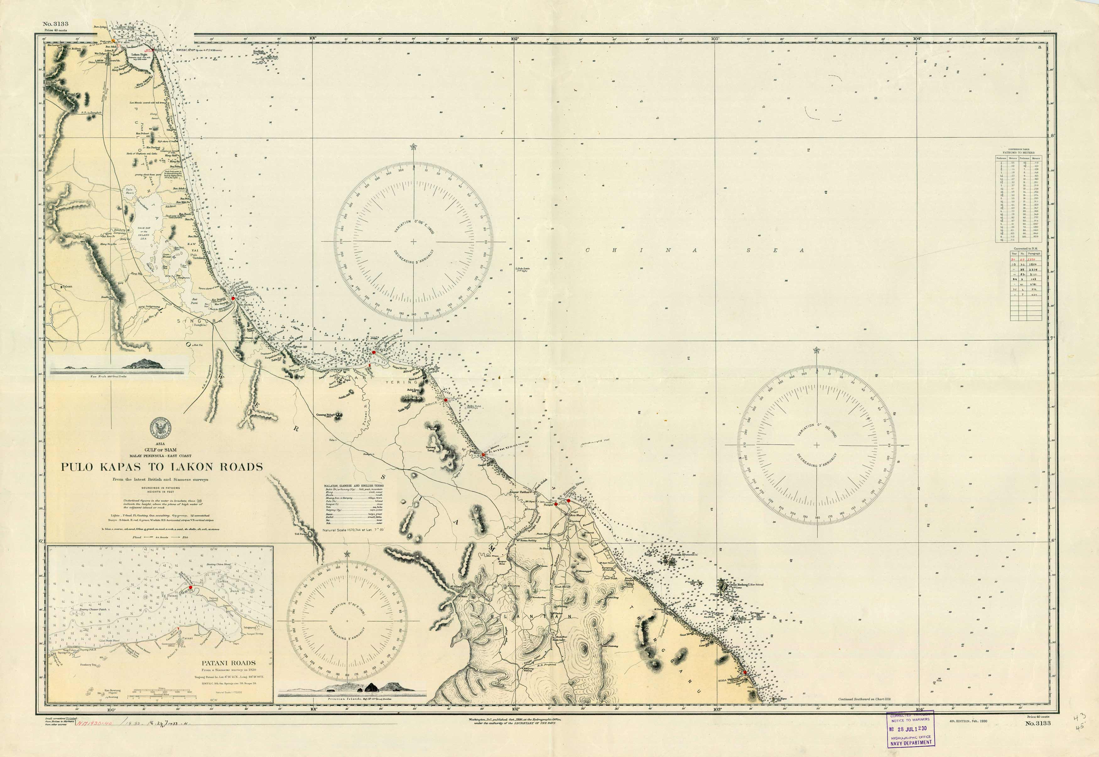 Asia - Gulf of Siam - Malay Peninsula - East Coast - Pulo Kapas to Lakon Roads (Thailand / Malaysia)