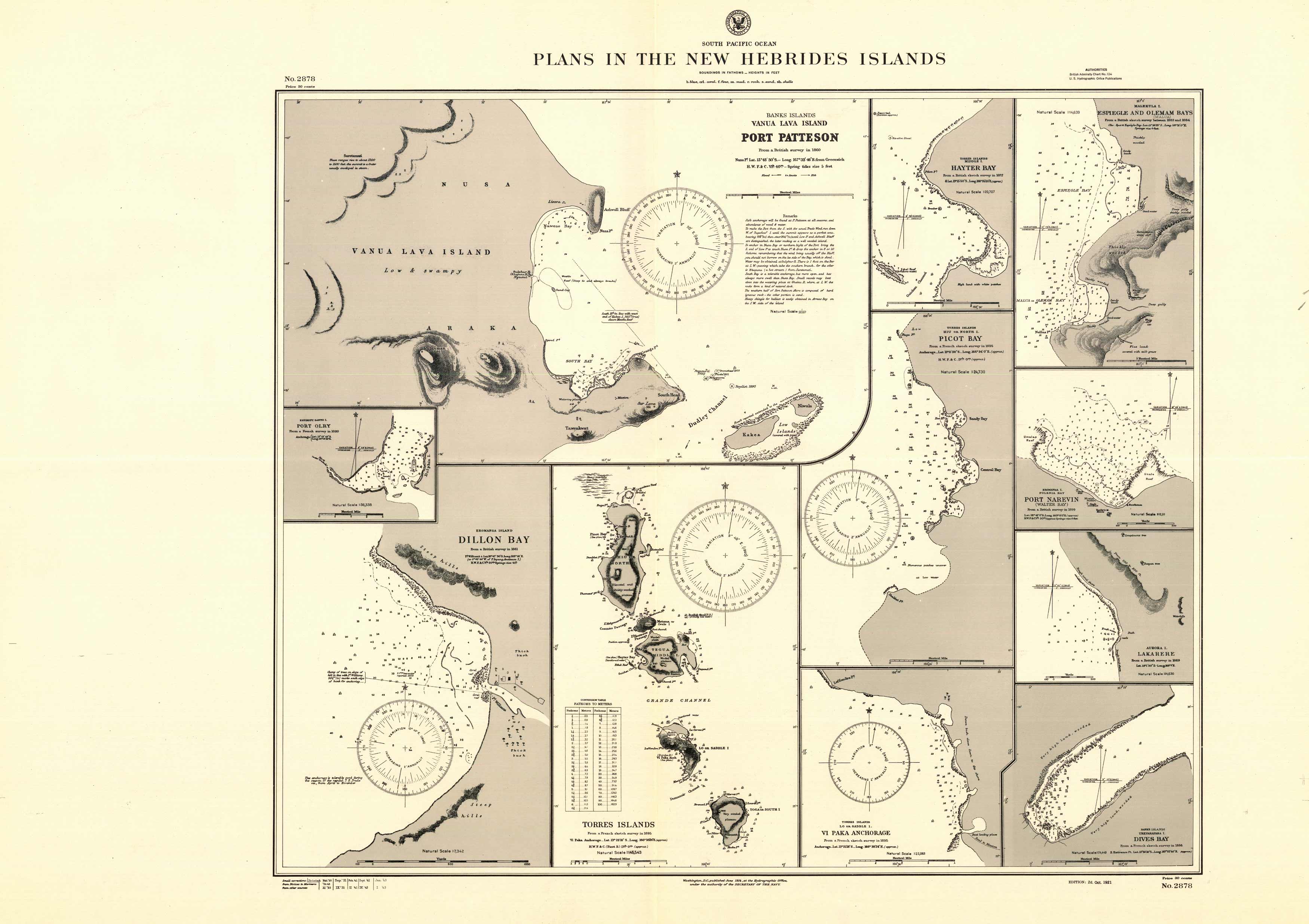 South Pacific Ocean - Plans in the New Hebrides Islands - Port Patteson - Dillon Bay - Torres Islands - Vi Paka Anchorage - Dives Bay - Lakarere - Port Narevin - Espiegle and Olemam Bays - Picot Bay - Hayter Bay South Pacific Ocean - Plans in the New Hebrides Islands - Port Patteson - Dillon Bay - Torres Islands - Vi Paka Anchorage - Dives Bay - Lakarere - Port Narevin - Espiegle and Olemam Bays - Picot Bay - Hayter Bay