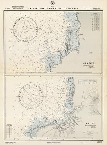 Japan- Plans on the North Coast of Honshu- Oma Wan From a Japanese survey in 1921 and Sai Ko From a Japanese survey in 1907 Japan- Plans on the North Coast of Honshu- Oma Wan From a Japanese survey in 1921 and Sai Ko From a Japanese survey in 1907