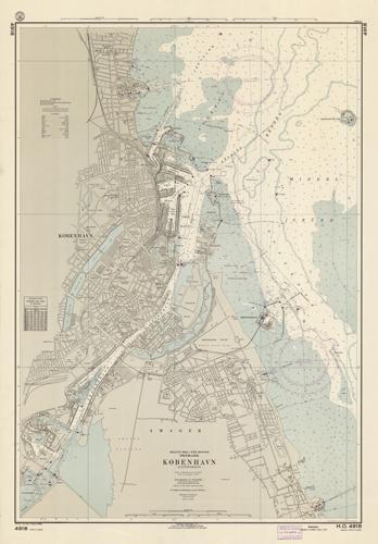 Baltic Sea- The Sound- Denmark- Kobenhavn (Copenhagen)- From a Danish chart of 1927 with corrections to 1947