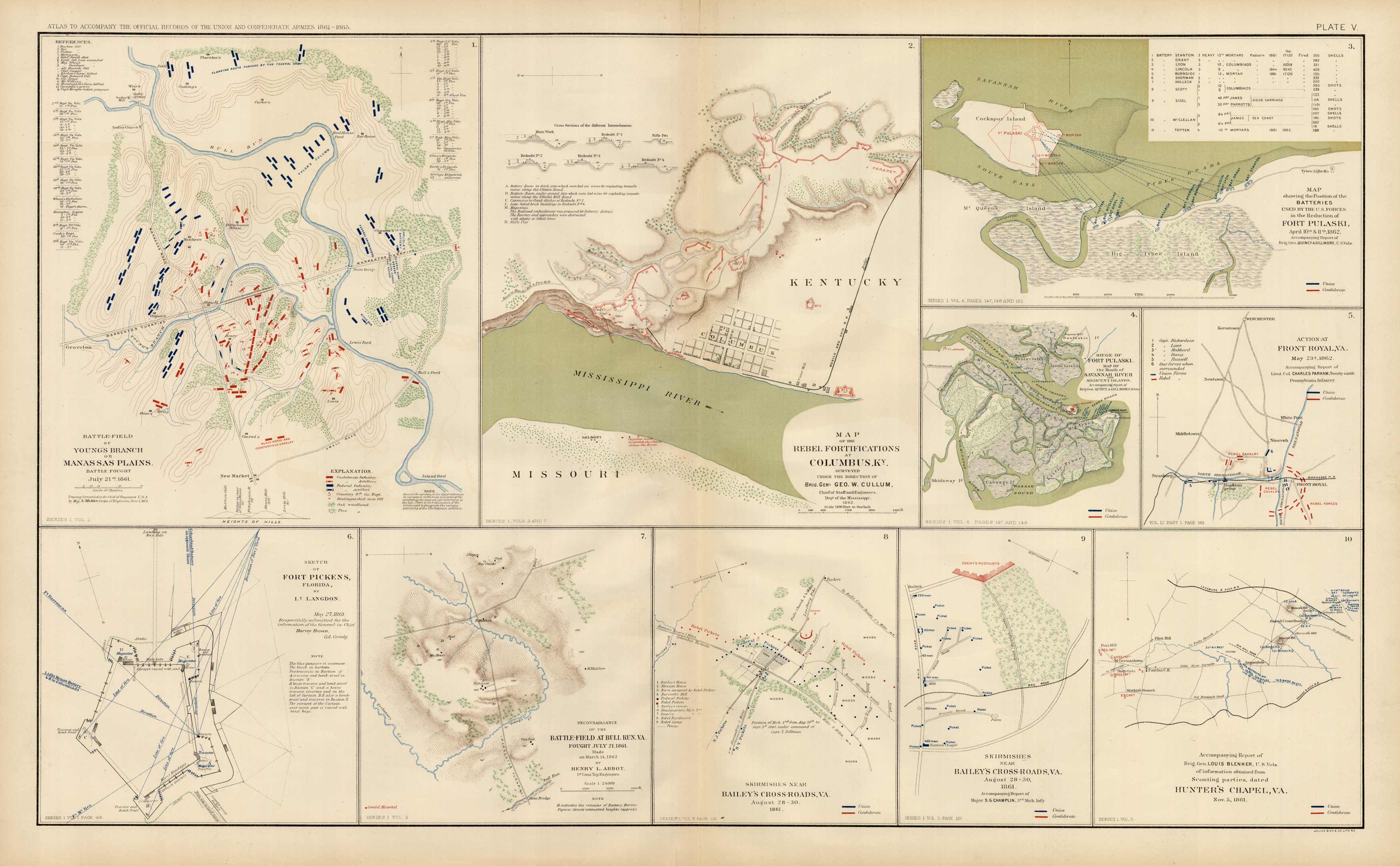 Civil War Atlas; Plate 5; Bull Run, Manassas, Fort Pickens - Art Source ...