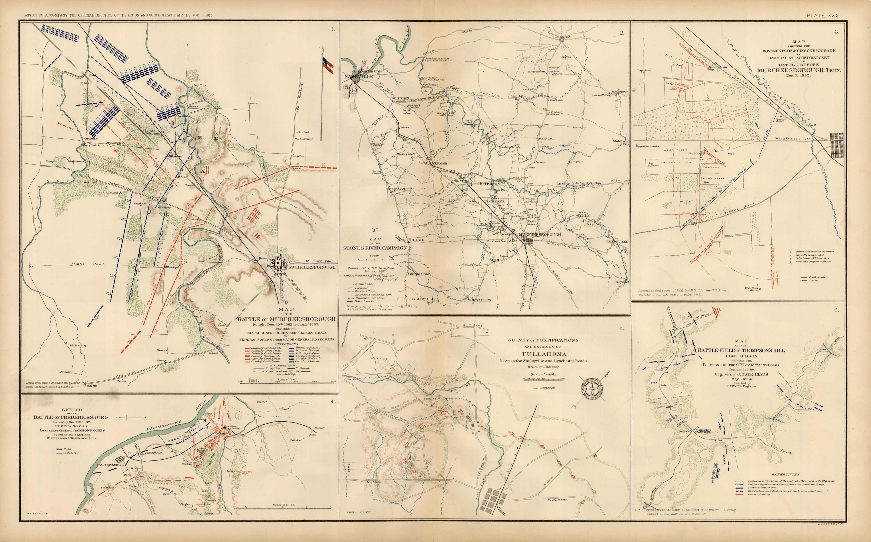 Civil War Atlas; Plate 31; Maps of the Battles of Murfreesborough ...