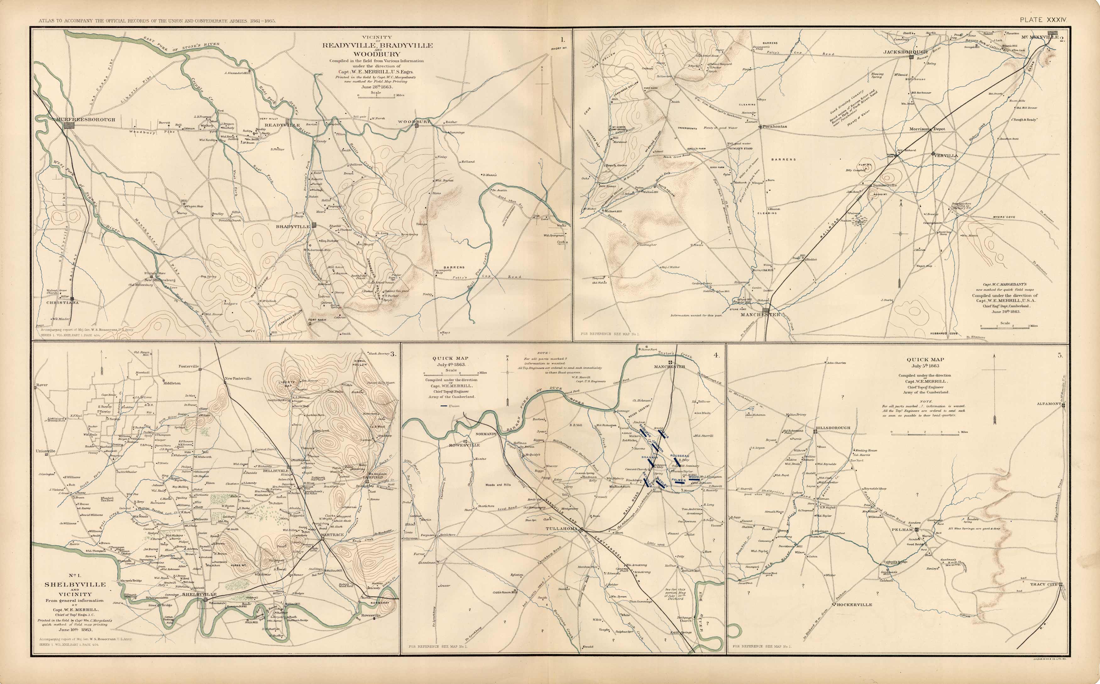 Civil War Atlas; Plate 34; Maps of Readyville, Bradyville, Woodbury ...