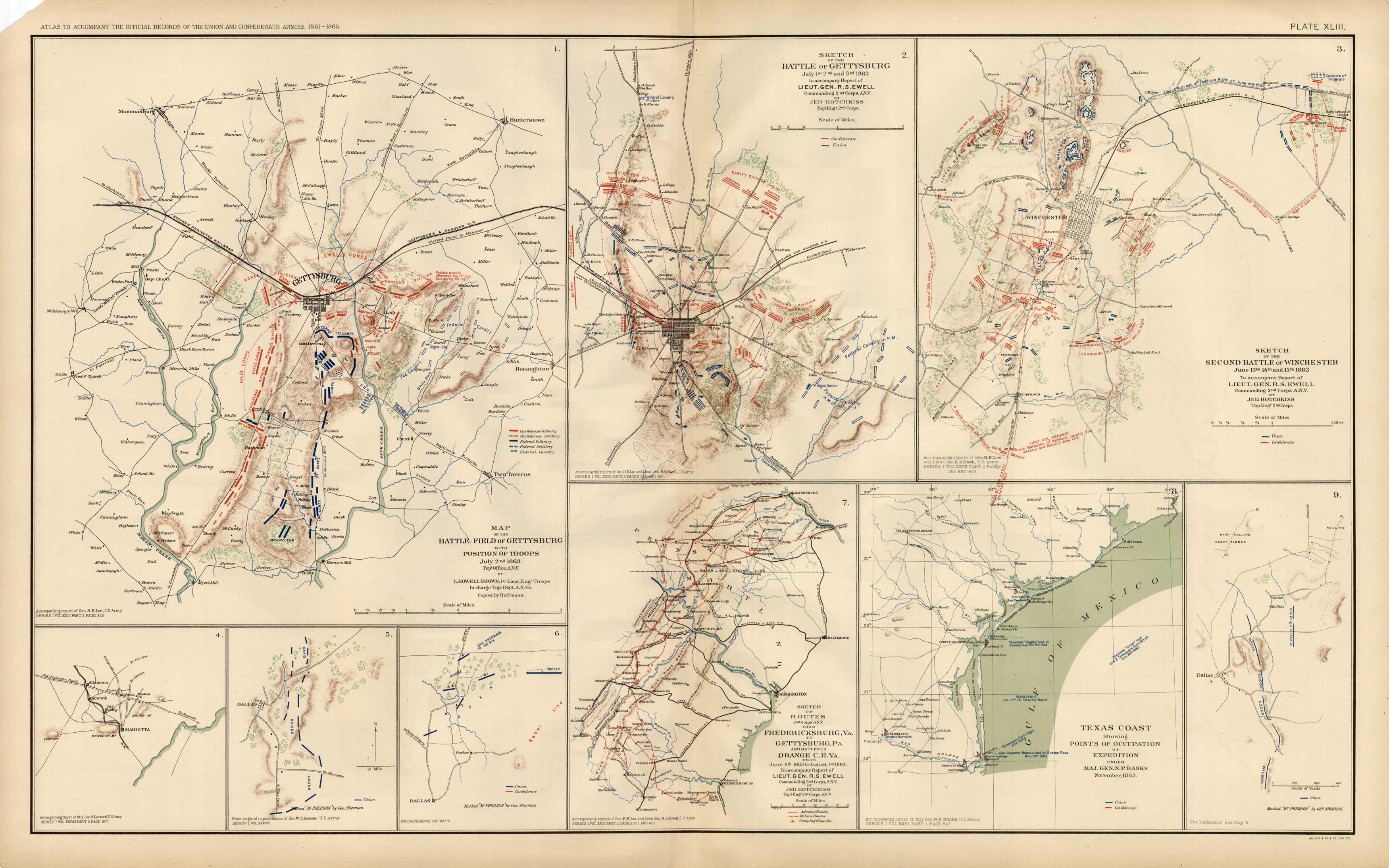 Civil War Atlas; Plate 43; Map of Battles Gettysburg and Winchester