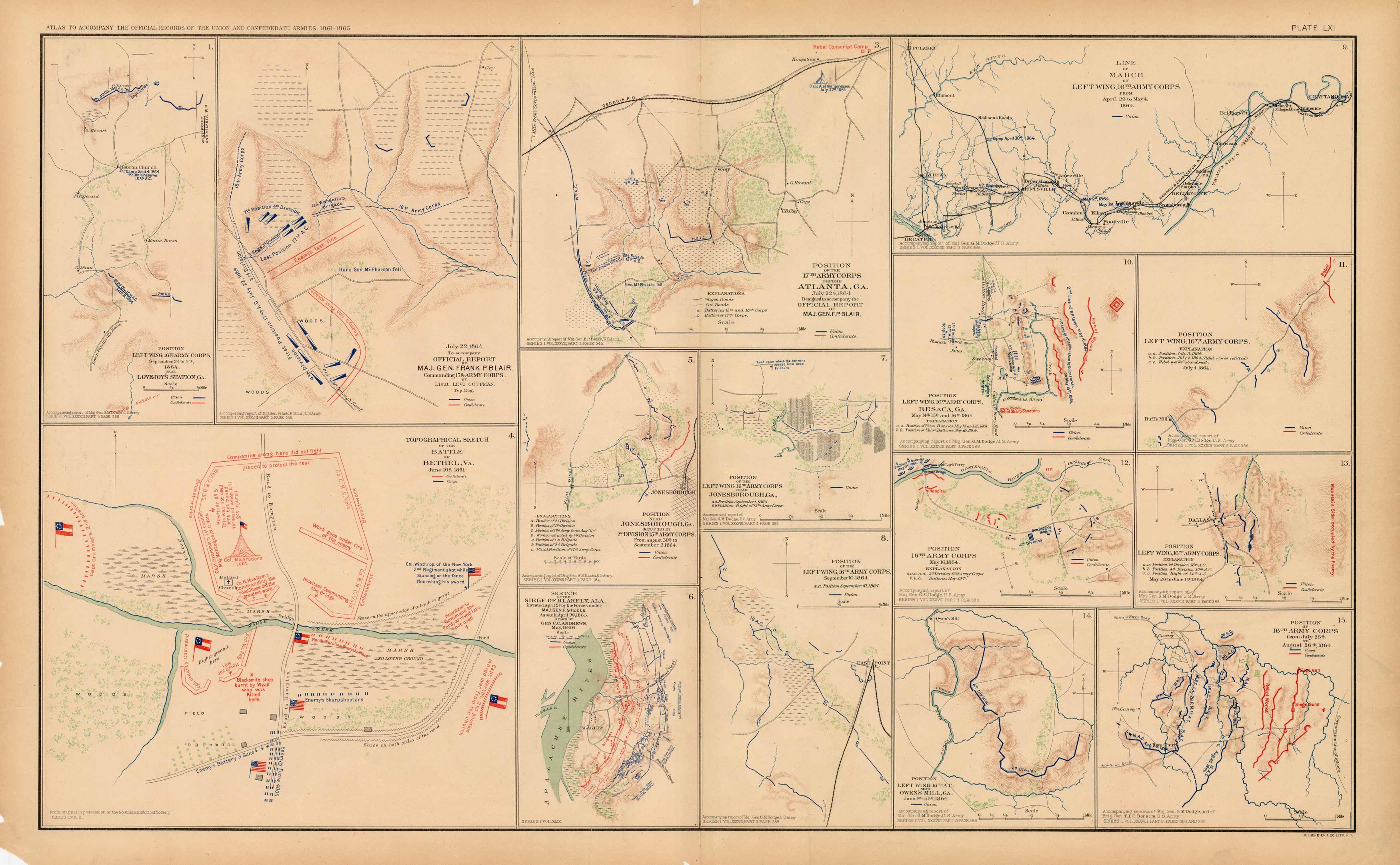 Civil War Atlas; Plate 61; Battle of Bethel; Left Wing 16th Army Corps Civil War Atlas; Plate 61; Battle of Bethel; Left Wing 16th Army Corps