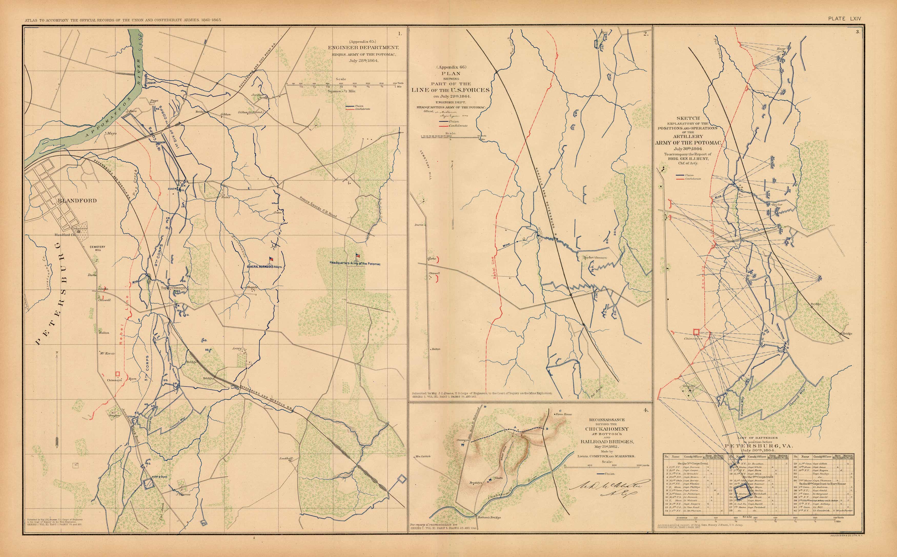 Civil War Atlas; Plate 64; Engineer Department Army Potomac; Line of the U.S. Forces Civil War Atlas; Plate 64; Engineer Department Army Potomac; Line of the U.S. Forces