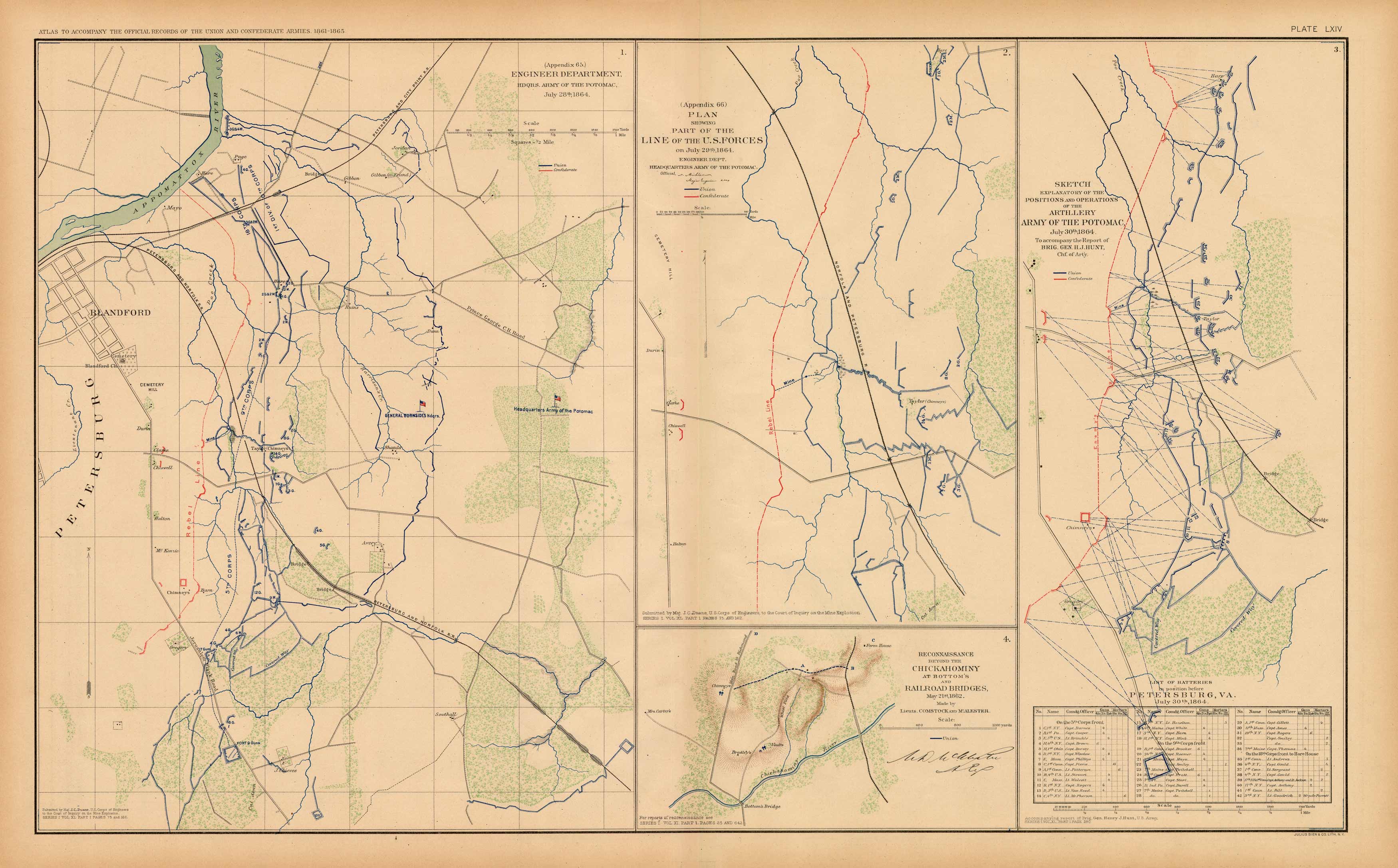 Civil War Atlas; Plate 64; Engineer Department Army Potomac; Line of the U.S. Forces
