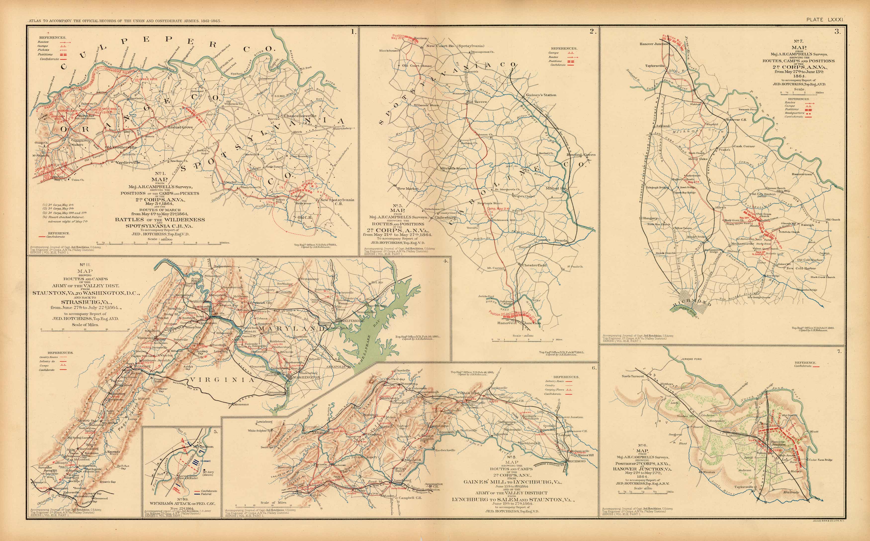 Civil War Atlas; Plate 81; Map Maj. Gen. Campbells Surveys Battles of the Wilderness; Staunton Civil War Atlas; Plate 81; Map Maj. Gen. Campbells Surveys Battles of the Wilderness; Staunton