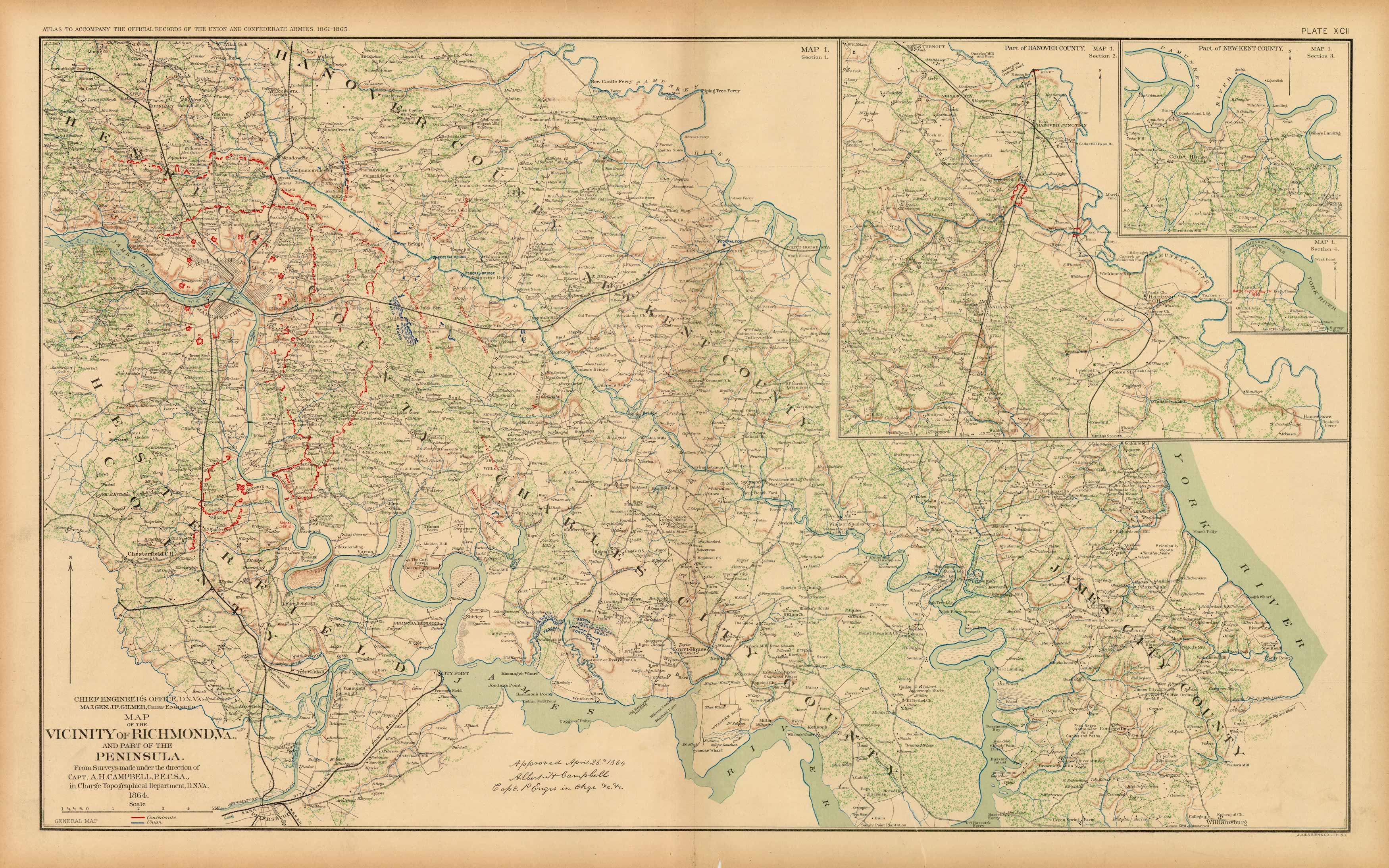 Civil War Atlas Plate 92 Map Of The Vicinity Of Richmond Vaand Part