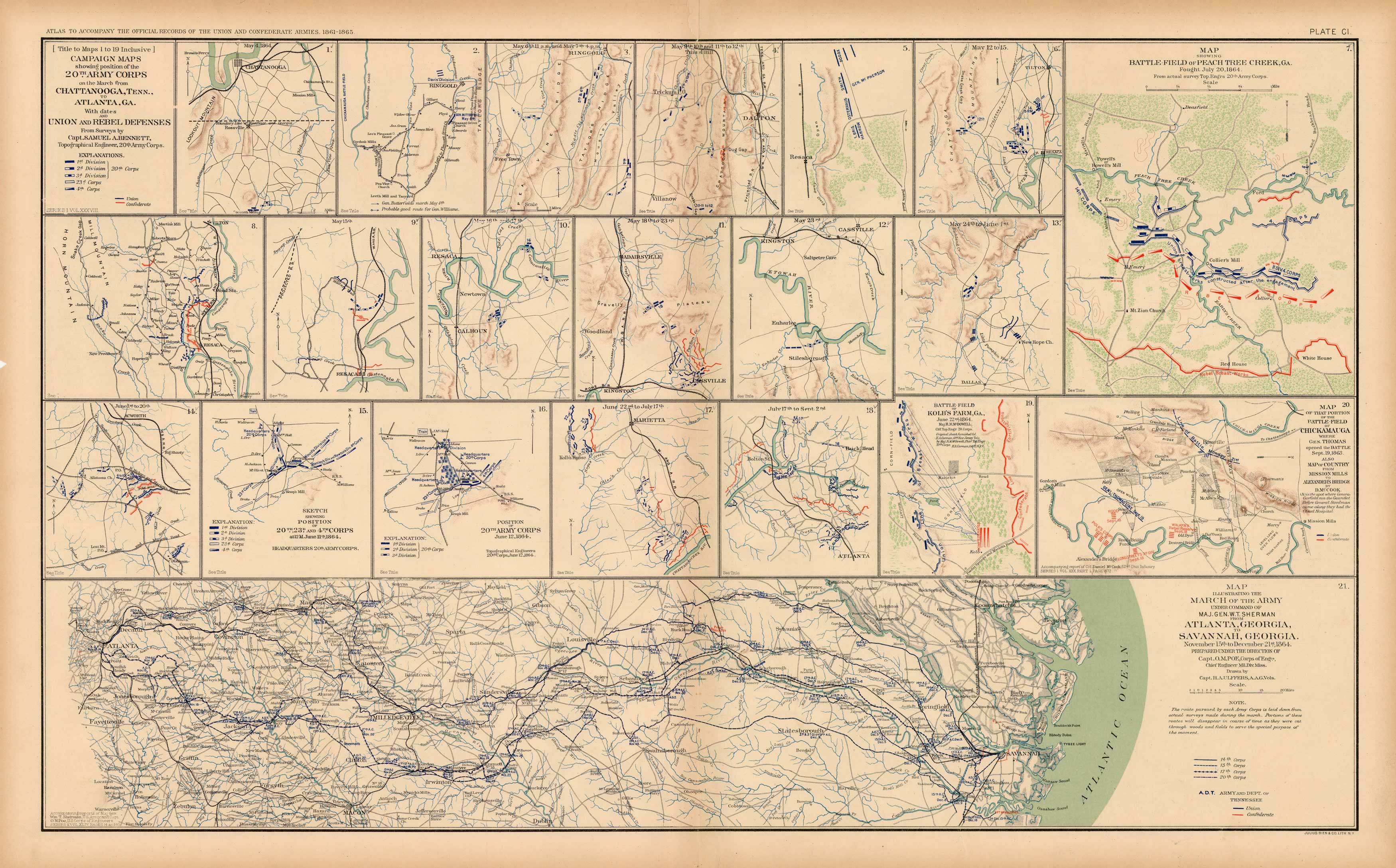 Civil War Atlas; Plate 101; Map March of Army Maj. Gen. Sherman Atlanta ...