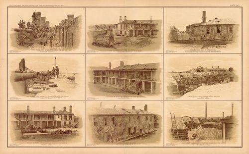 Civil War Atlas: Plate 121; 9 Photographic Views of Forts: Sumter and Moultrie charleston