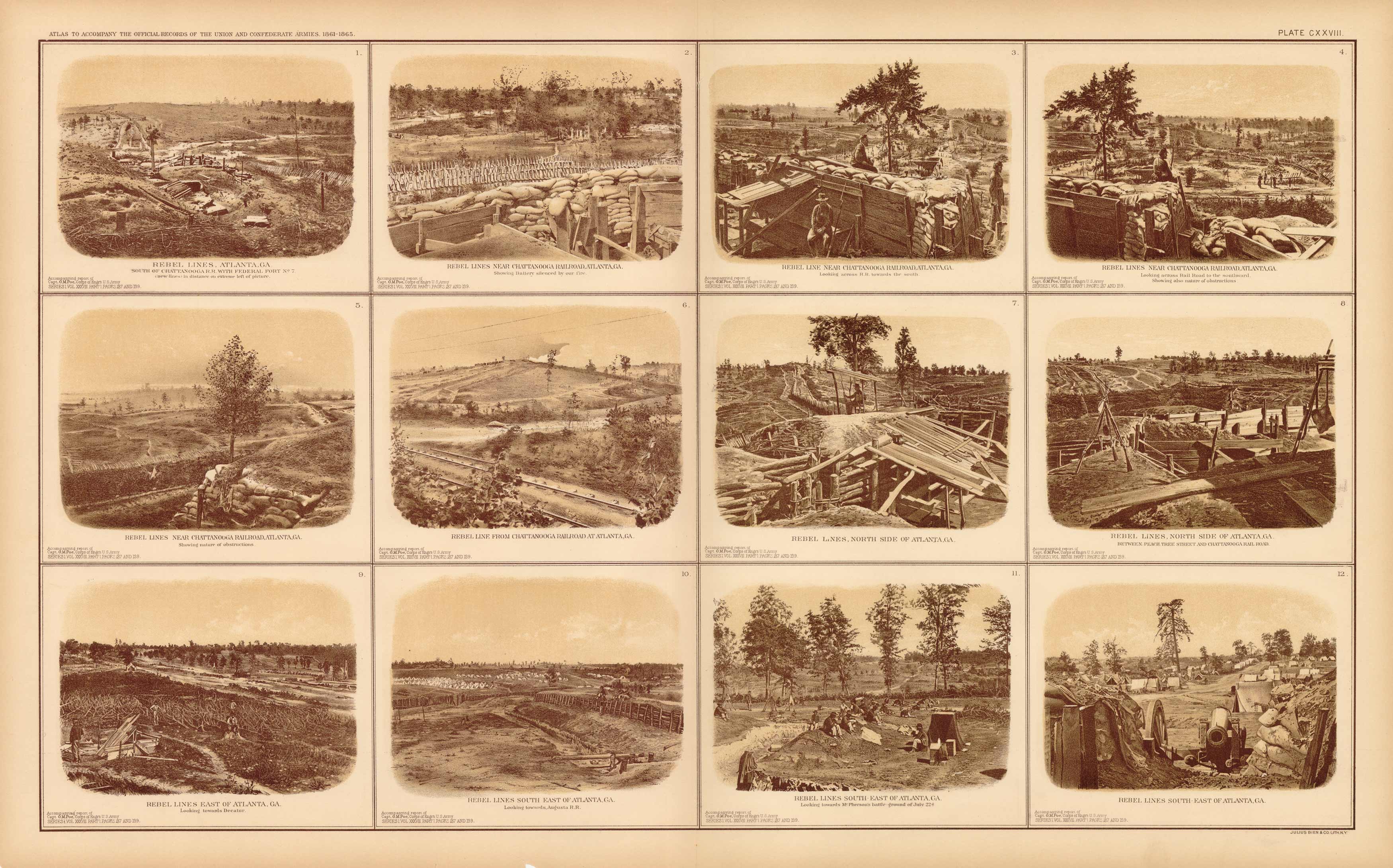 Civil War Atlas; Plate 128; Photographic Views of Rebel Lines around Atlanta Civil War Atlas; Plate 128; Photographic Views of Rebel Lines around Atlanta