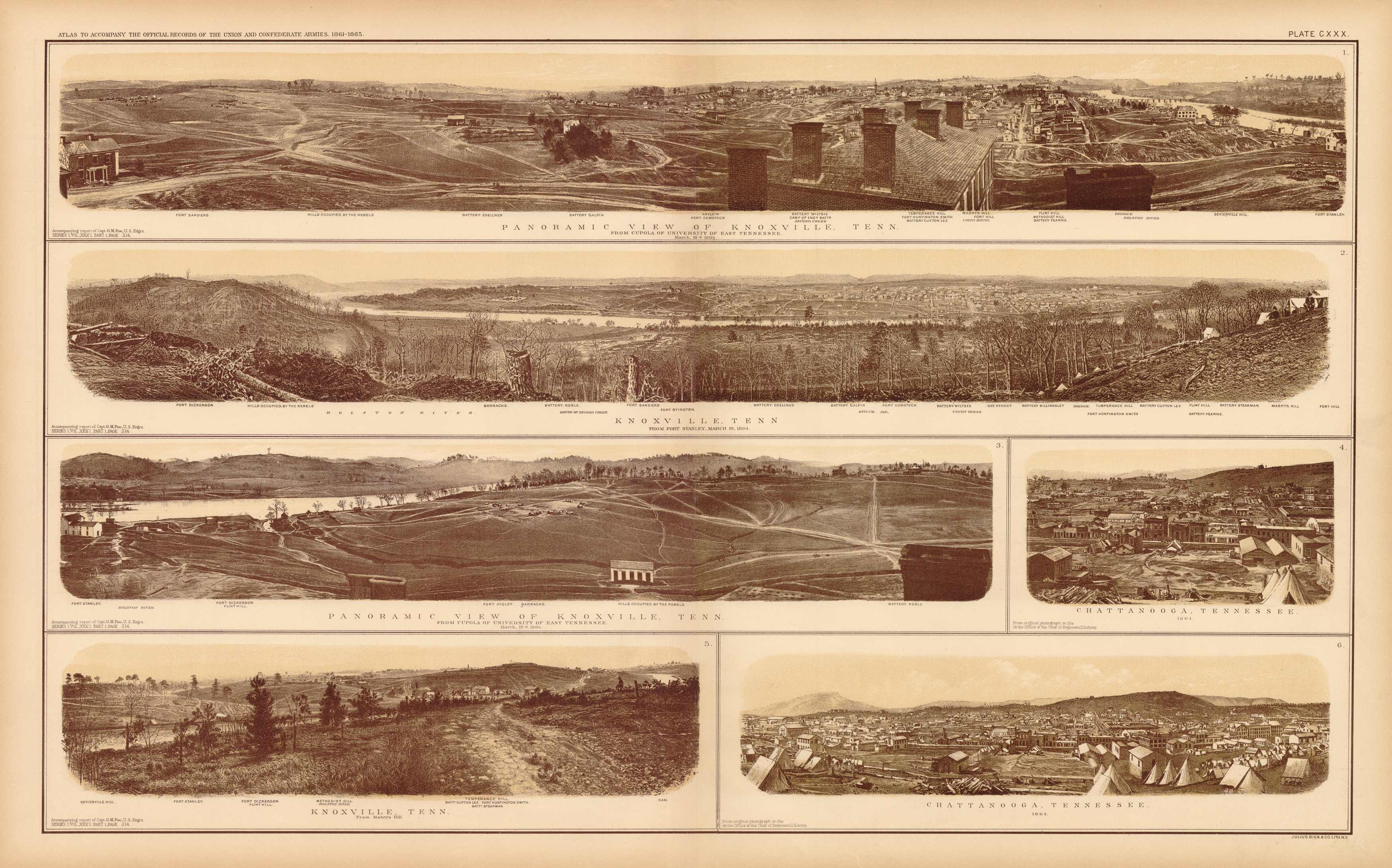 Civil War Atlas; Plate 130; Photographic Views of Knoxville and Chattanooga Civil War Atlas; Plate 130; Photographic Views of Knoxville and Chattanooga