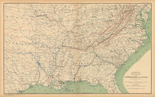 Civil War Atlas: Plate 135-a; Section of Coltons New Guide Map of the United States and Canada'
