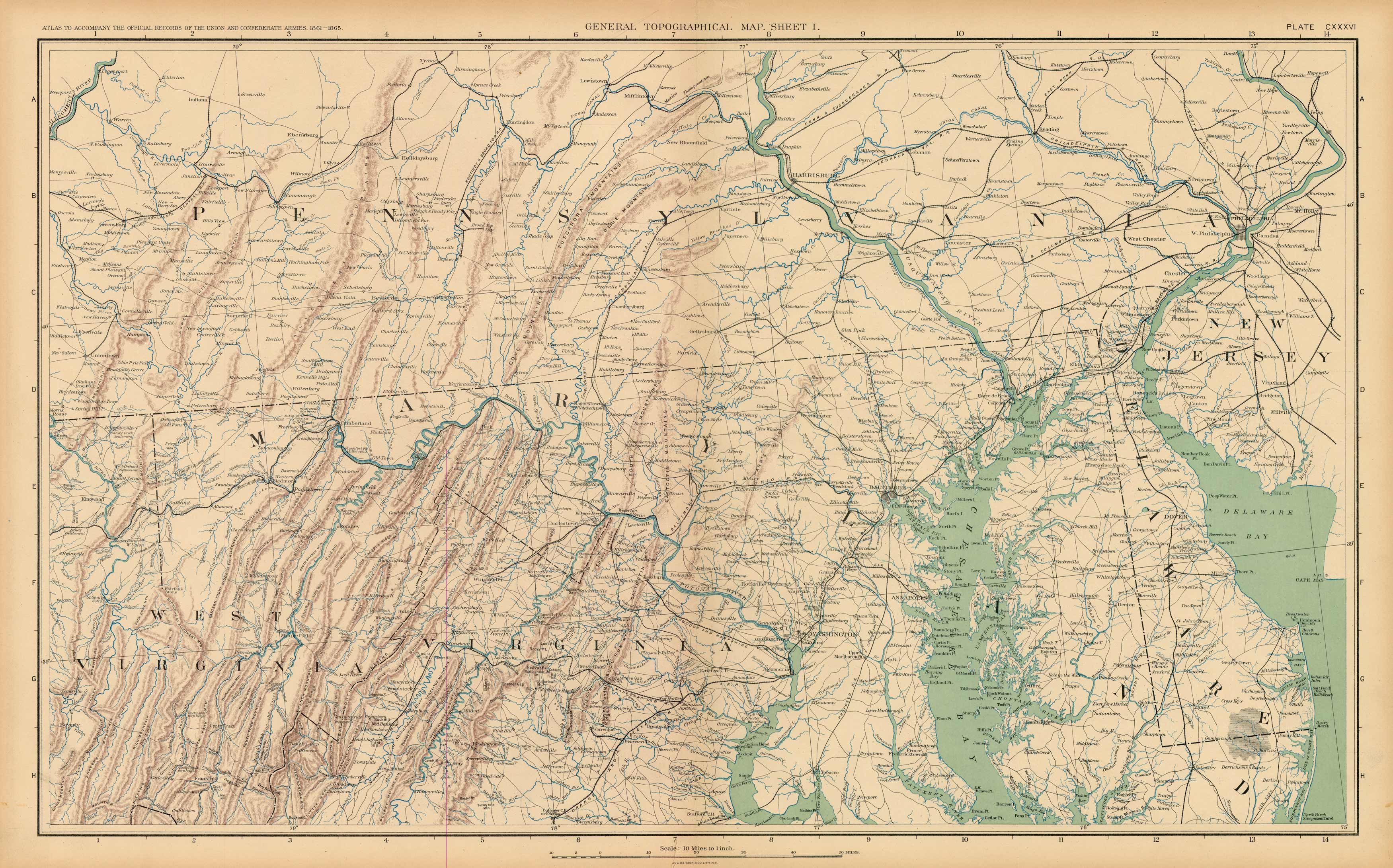 Civil War Atlas; Plate 136; Topographical Map of the Theatre of War; Penn. Civil War Atlas; Plate 136; Topographical Map of the Theatre of War; Penn.