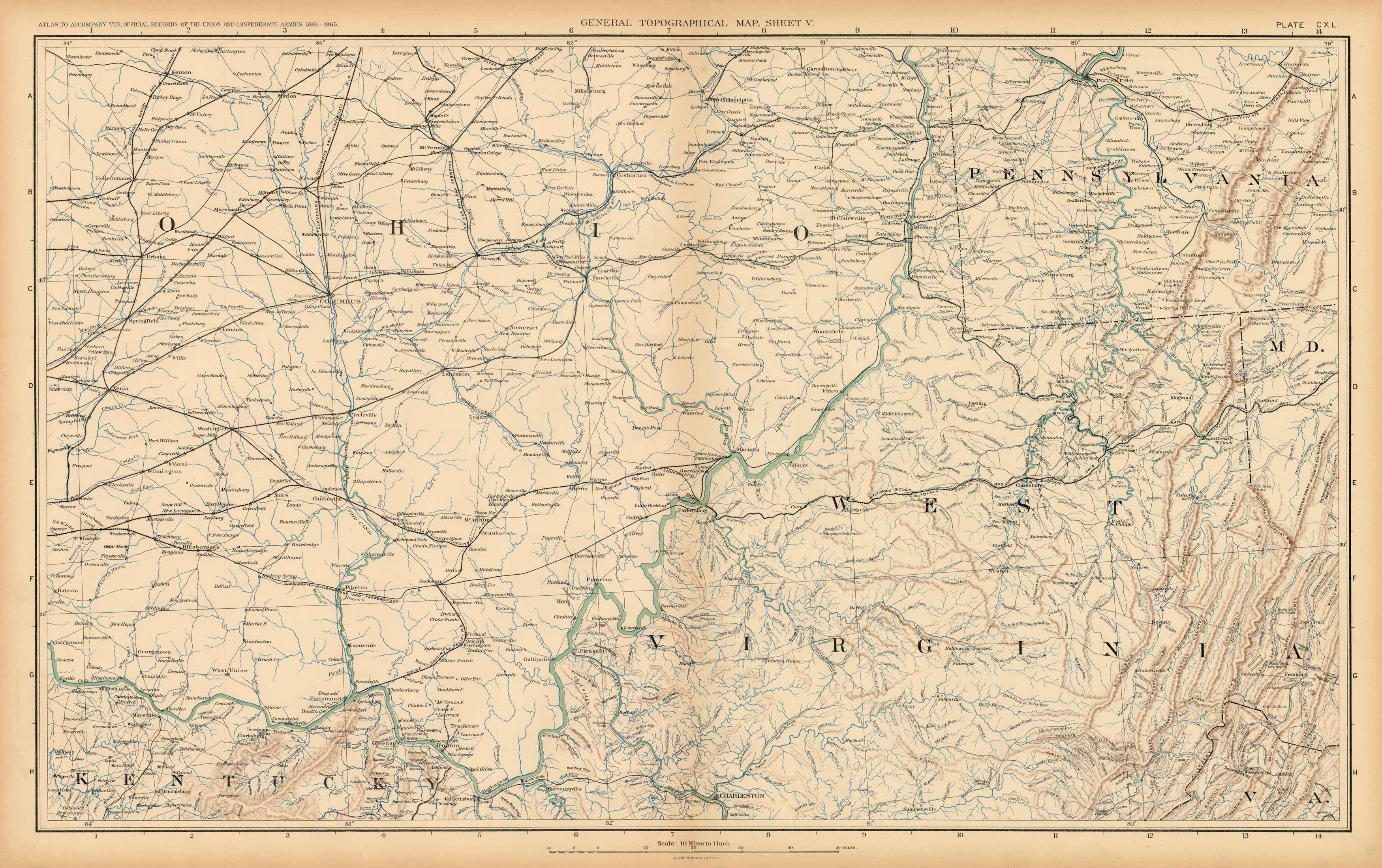 Civil War Atlas; Plate 140; Topographical Map of the Theatre of War; Ohio Civil War Atlas; Plate 140; Topographical Map of the Theatre of War; Ohio