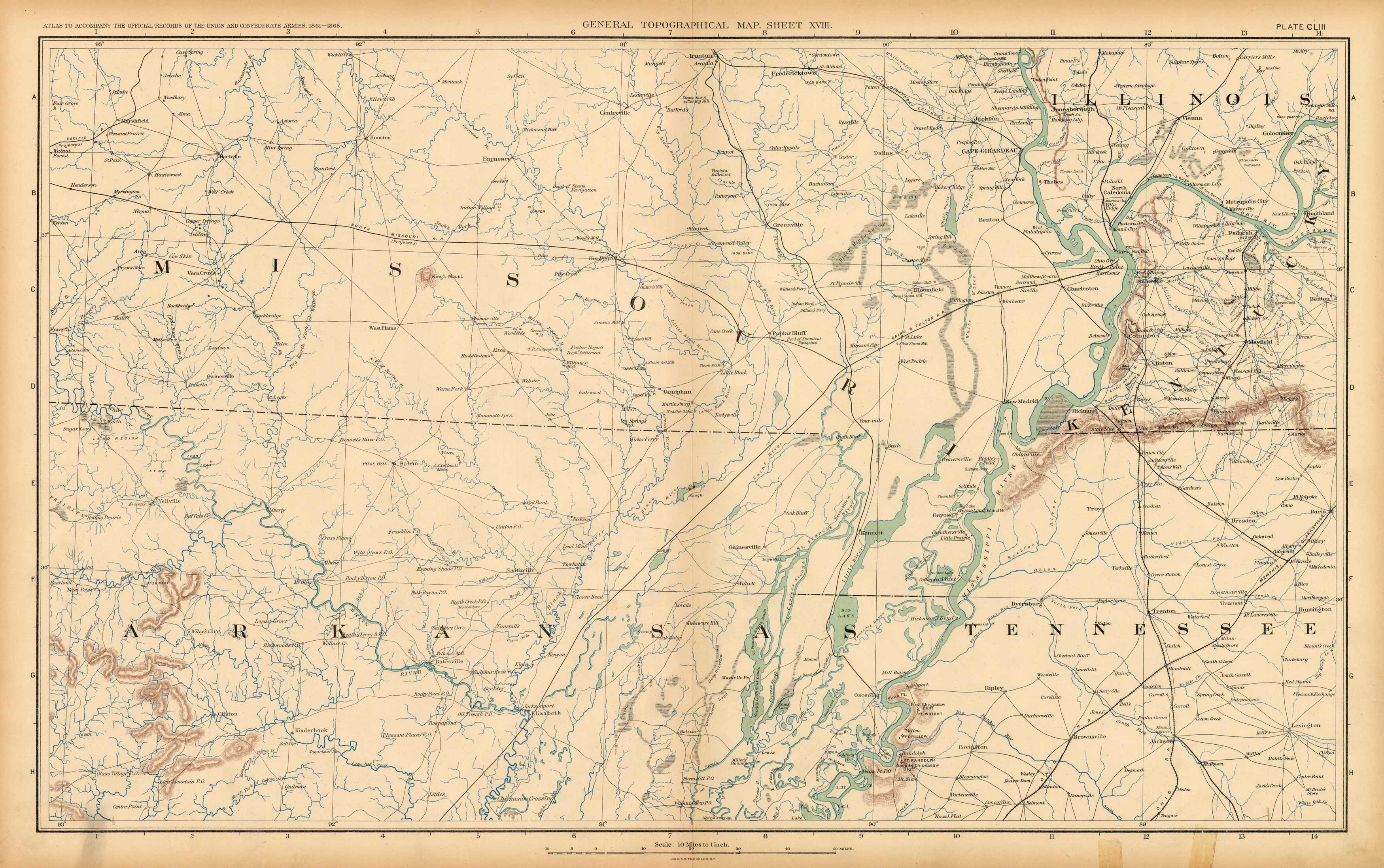 Civil War Atlas; Plate 153; Topographical Map of the Theatre of War; Missouri Civil War Atlas; Plate 153; Topographical Map of the Theatre of War; Missouri