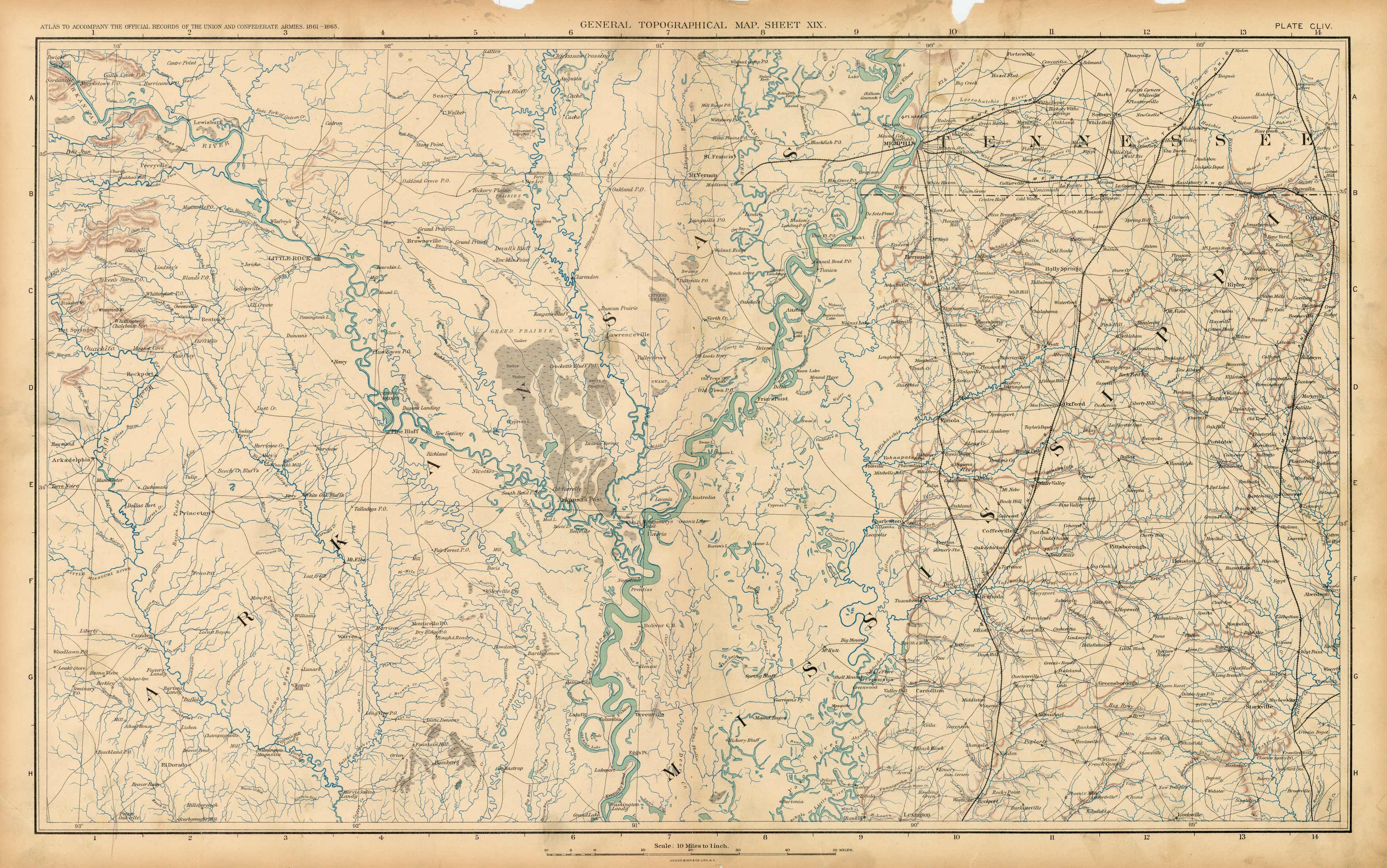Civil War Atlas; Plate 154; Topographical Map of the Theatre of War; Arkansas Civil War Atlas; Plate 154; Topographical Map of the Theatre of War; Arkansas